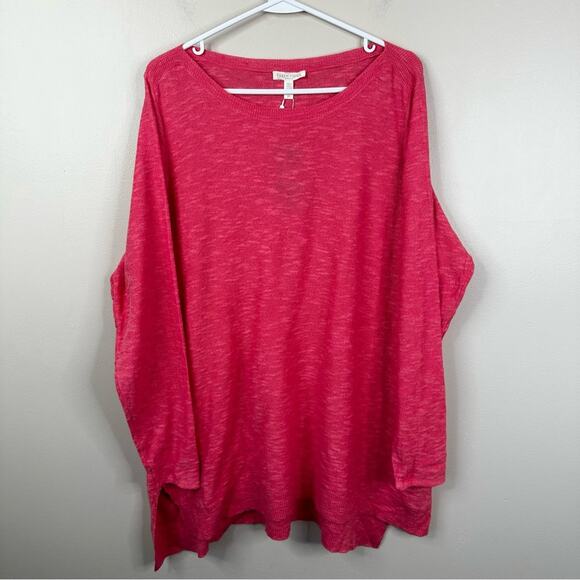 NEW Eileen Fisher Woman Bateau Neck Top Pink Grapefruit Organic Linen Cotton 2X - Picture 1 of 9
